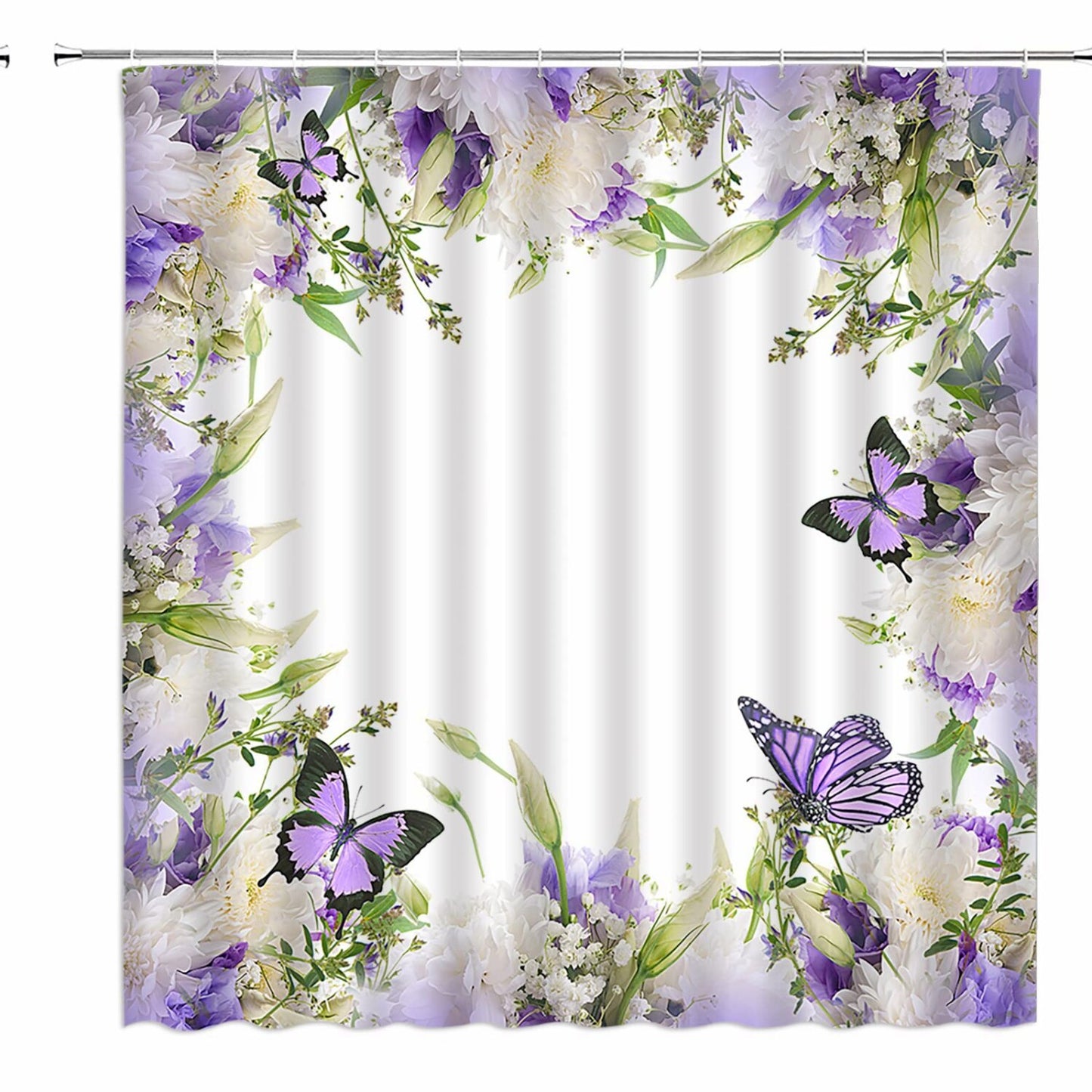Purple Flower Butterfly Shower Curtain 70x70 inches