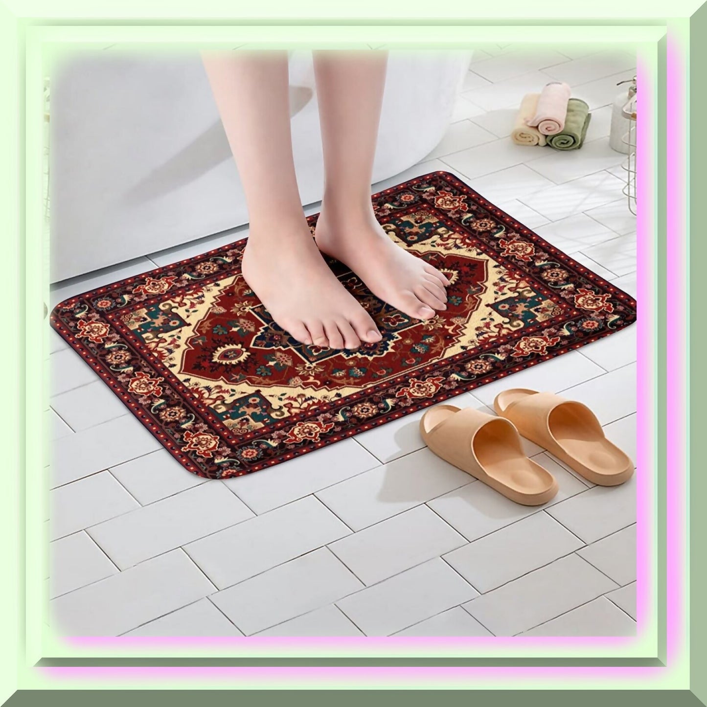 Scarlet Vintage Bathroom Rug 16x24 Non Slip