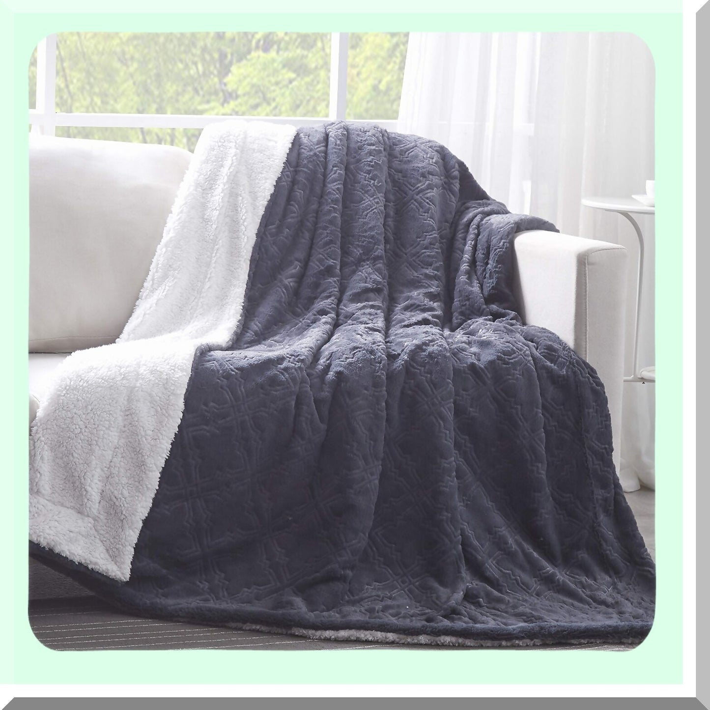 CozyTrellis Navy Blue Sherpa Throw - Super Soft, Warm & Fluffy, 50x60
