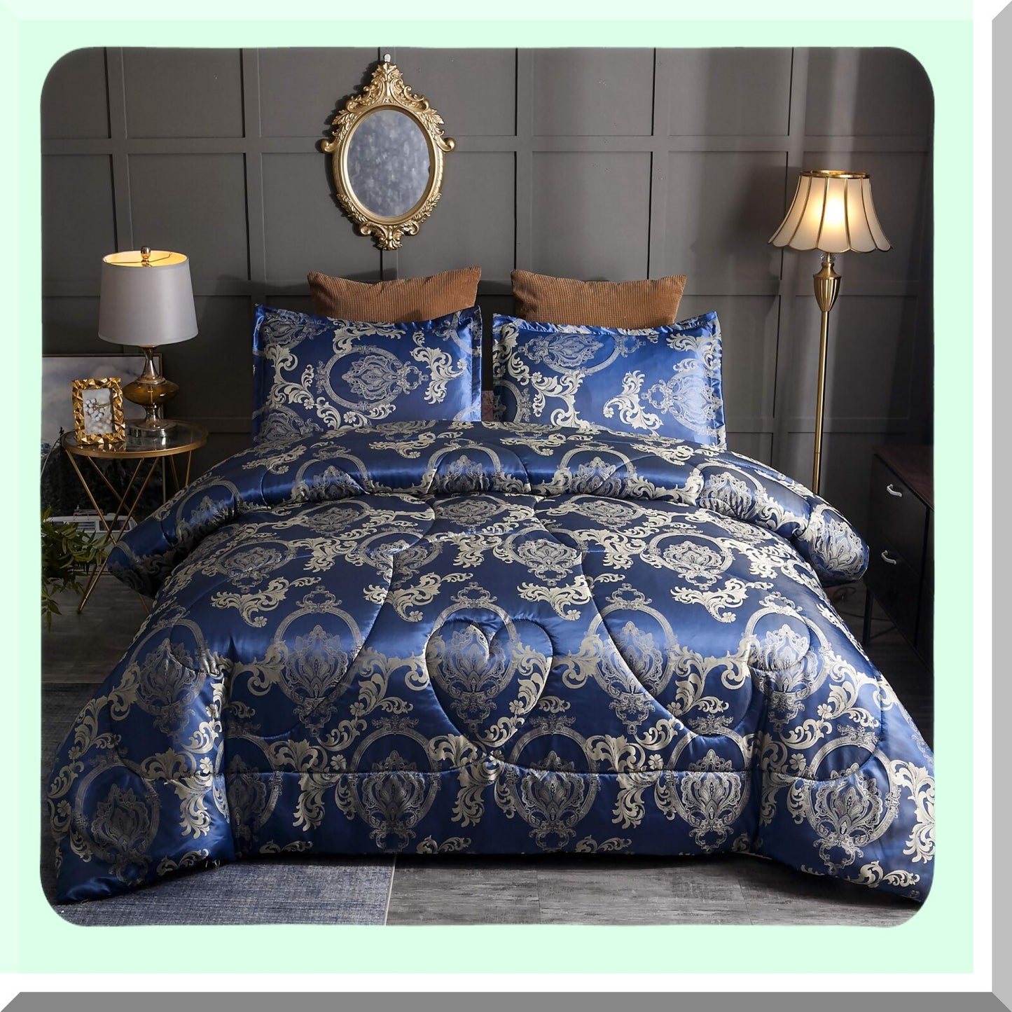 Luxury Silk Jacquard Royal Blue Comforter Set - All Season Lightweight Quilt with Ultra Soft Microfiber Bedding & 2 Pillow Shams - Twin XL Size - 3 Piece Set