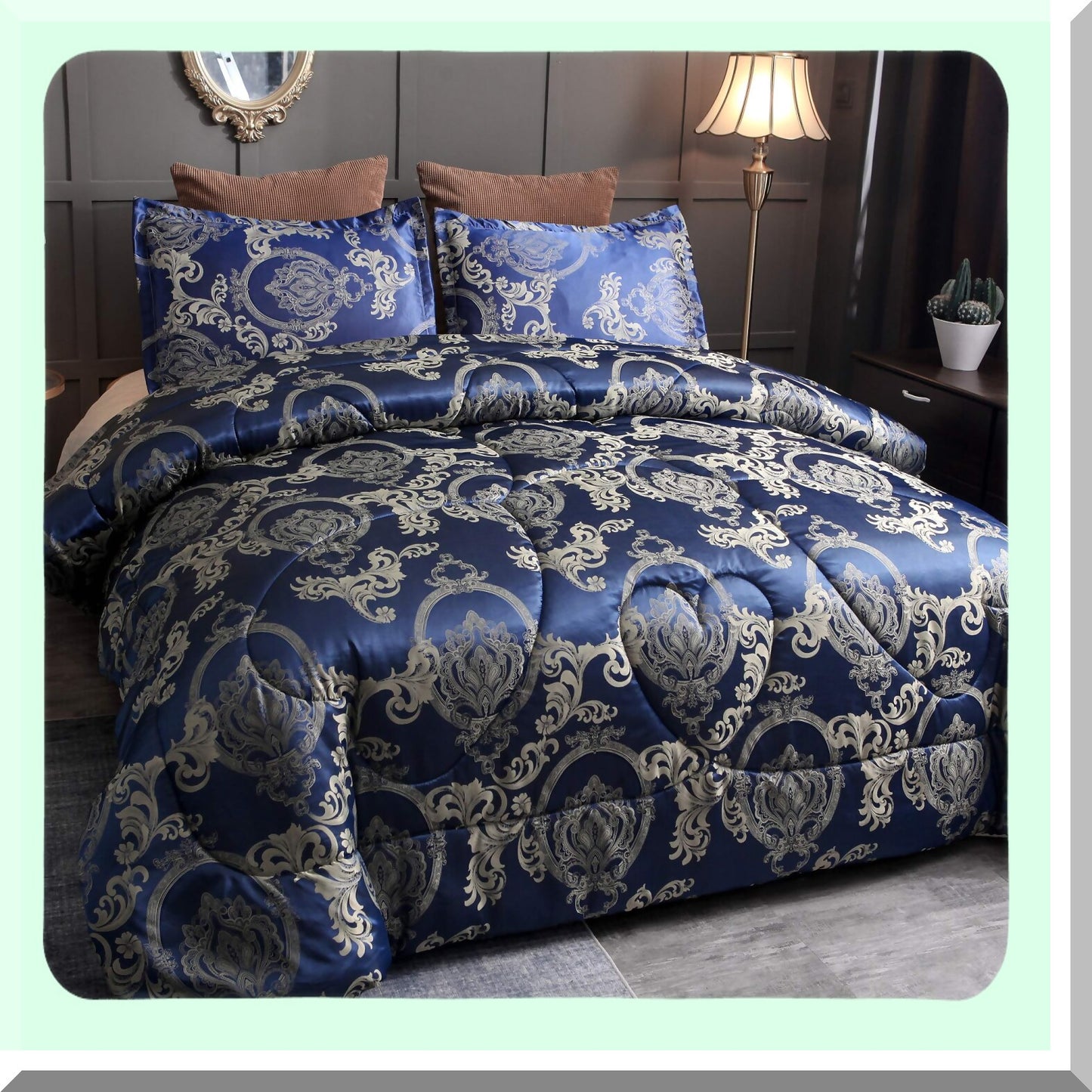Luxury Silk Jacquard Royal Blue Comforter Set - All Season Lightweight Quilt with Ultra Soft Microfiber Bedding & 2 Pillow Shams - Twin XL Size - 3 Piece Set