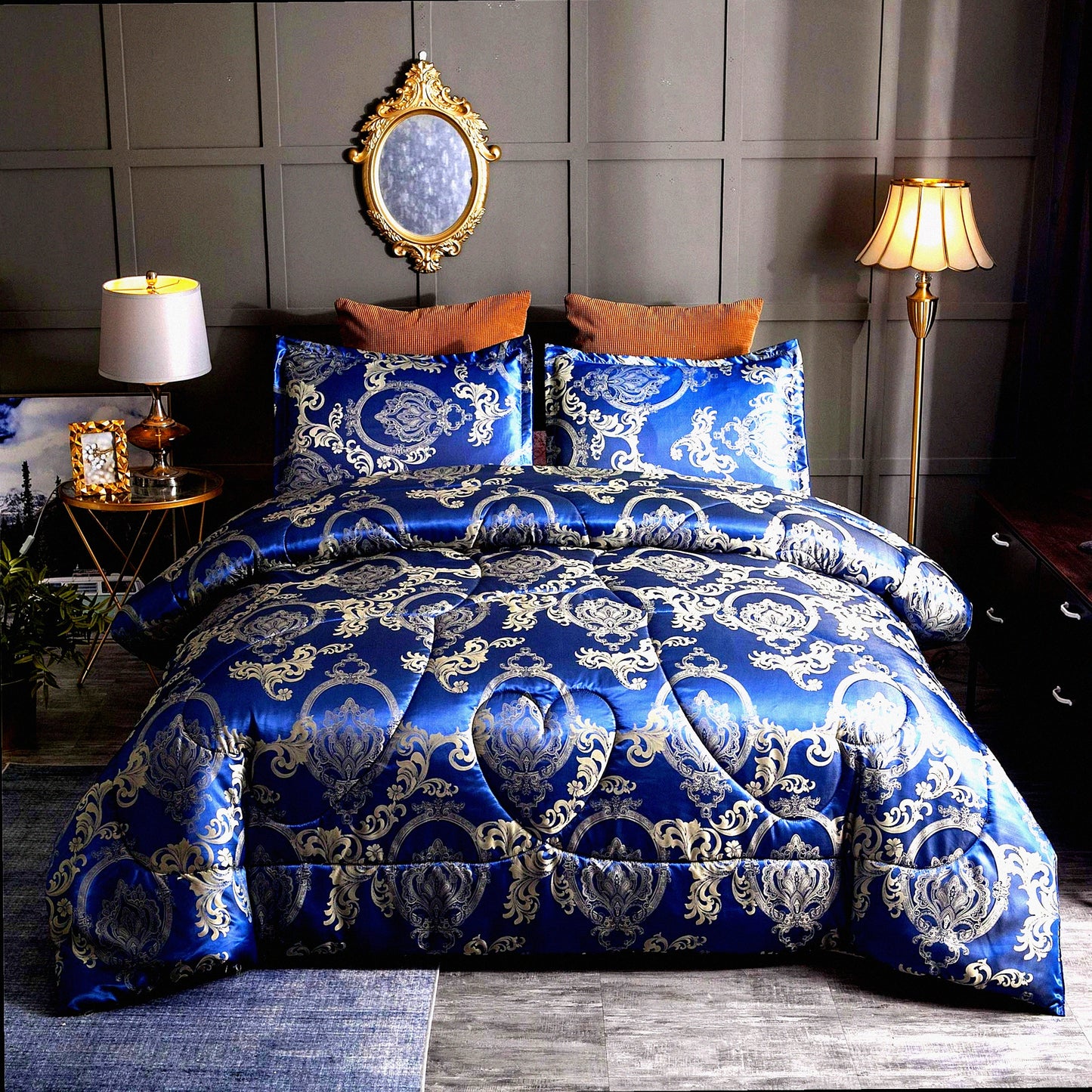 Luxury Silk Jacquard Royal Blue Comforter Set - All Season Lightweight Quilt with Ultra Soft Microfiber Bedding & 2 Pillow Shams - Twin XL Size - 3 Piece Set
