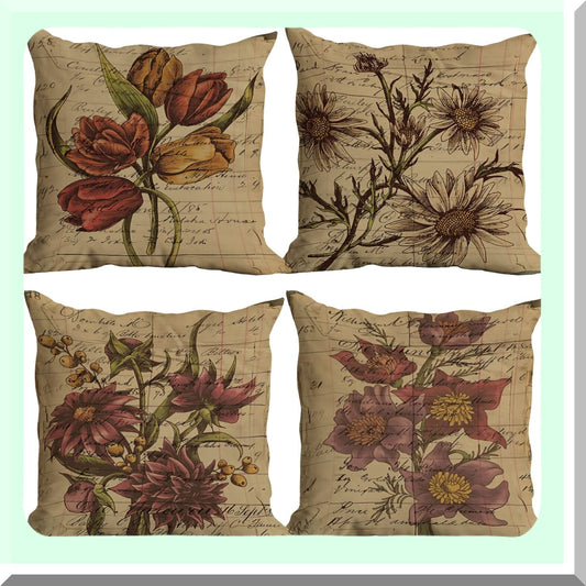 Retro Floral Pillowcase Set - Vintage Tulip Daisy Sunflower Throw Pillow Cover, 18"X18" Decorative Cushion Cover for Sofa Couch Bed. Perfect Home Bedroom Living Room Decor & Gift for Flower Lovers!