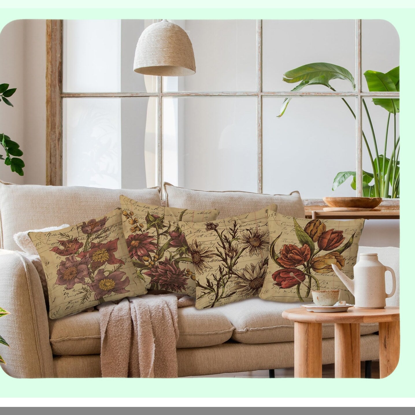 Retro Floral Pillowcase Set - Vintage Tulip Daisy Sunflower Throw Pillow Cover, 18"X18" Decorative Cushion Cover for Sofa Couch Bed. Perfect Home Bedroom Living Room Decor & Gift for Flower Lovers!