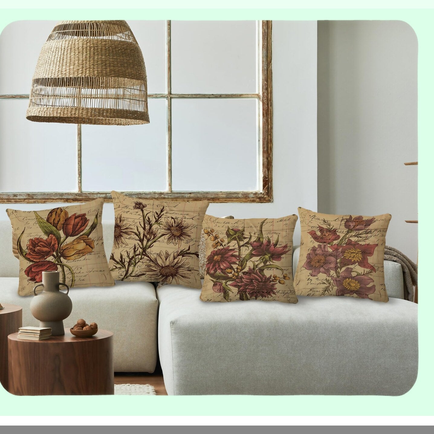 Retro Floral Pillowcase Set - Vintage Tulip Daisy Sunflower Throw Pillow Cover, 18"X18" Decorative Cushion Cover for Sofa Couch Bed. Perfect Home Bedroom Living Room Decor & Gift for Flower Lovers!