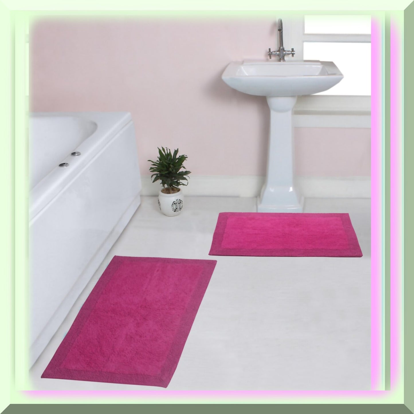 Reversible Cotton Bathroom Rugs Set 2 Piece Hot Pink