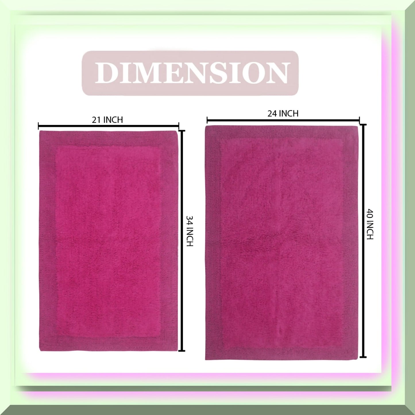 Reversible Cotton Bathroom Rugs Set 2 Piece Hot Pink