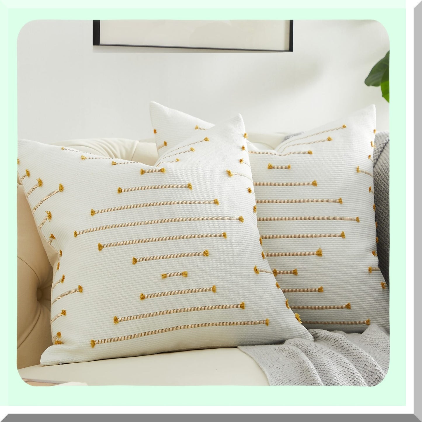 Sunshine Geometric Pillow Covers - Set of 2, 18x18 Cotton Linen Decorative Throw Pillow Covers for Home Sofa, Square Cushion Case