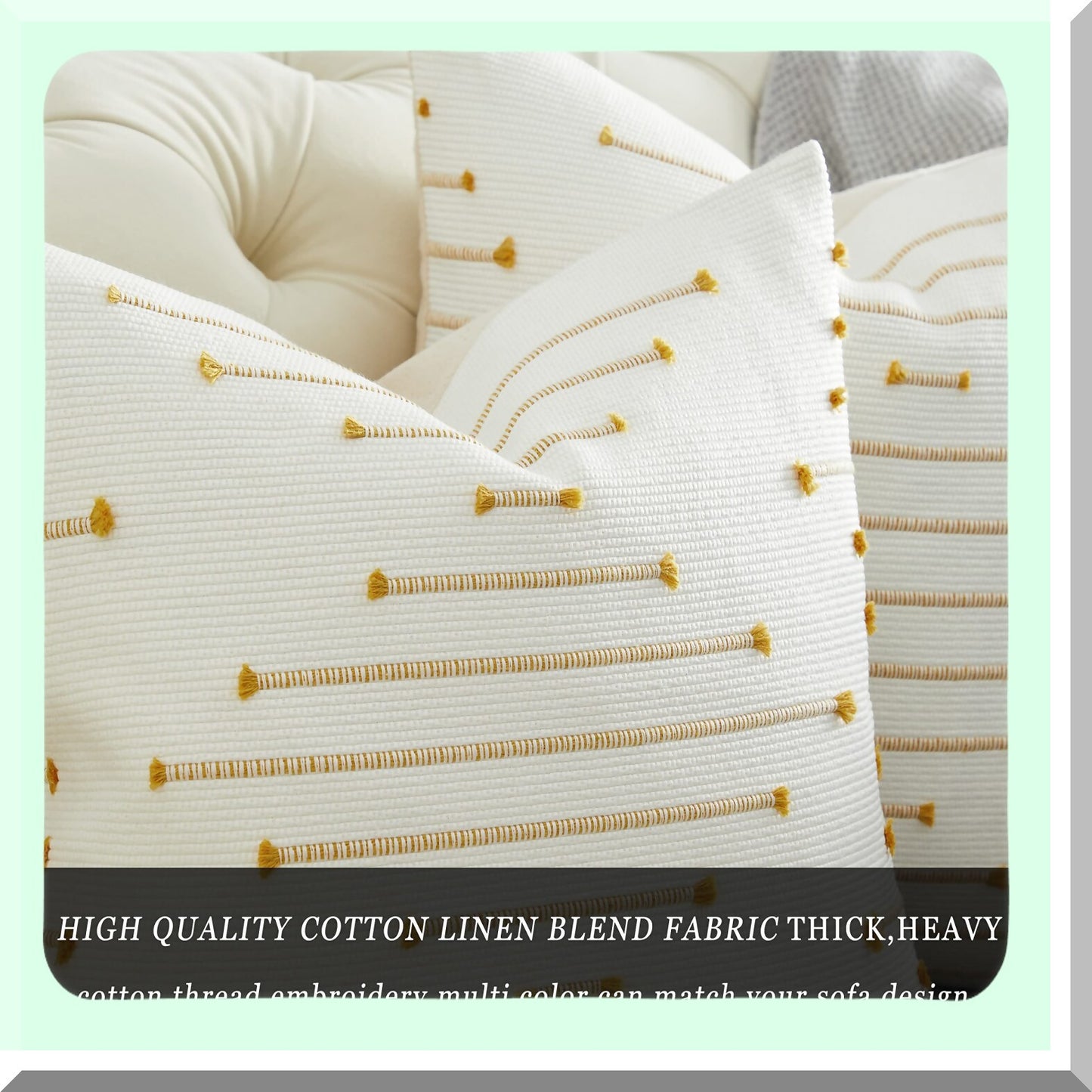 Sunshine Geometric Pillow Covers - Set of 2, 18x18 Cotton Linen Decorative Throw Pillow Covers for Home Sofa, Square Cushion Case