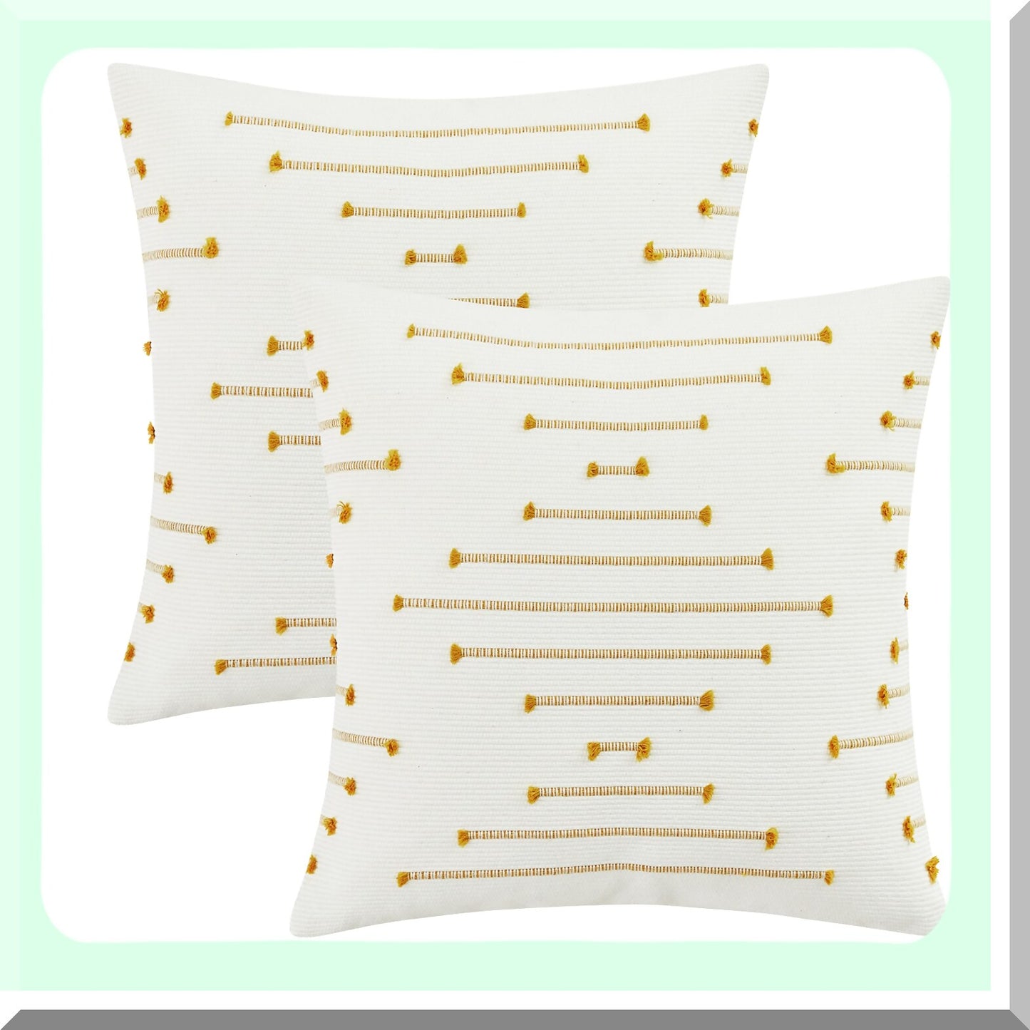 Sunshine Geometric Pillow Covers - Set of 2, 18x18 Cotton Linen Decorative Throw Pillow Covers for Home Sofa, Square Cushion Case