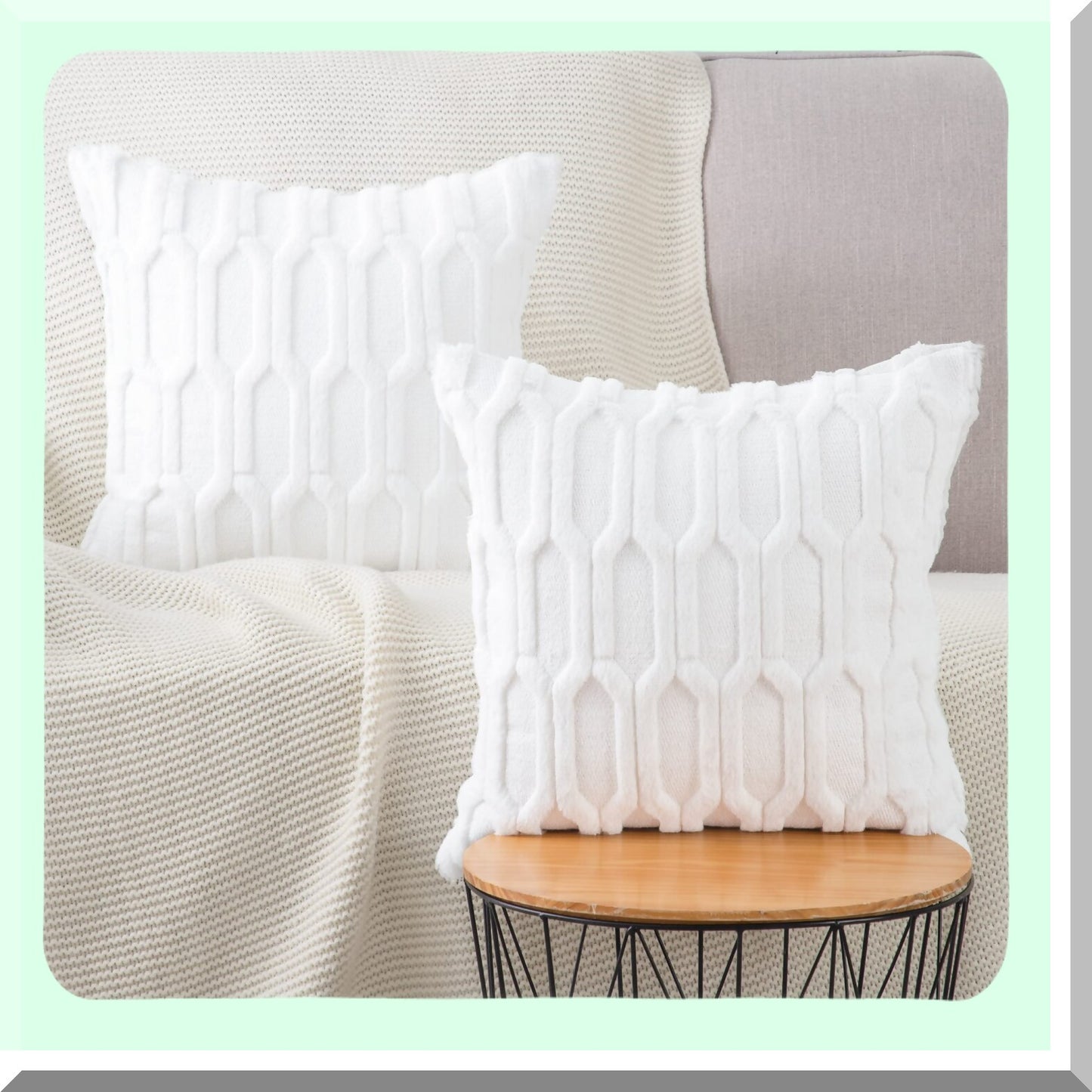 SuperCozy Plush White Pillow Covers - Set of 2, 20x20 Inch, Short Wool Velvet Back, Decorative Throw Pillowcases for Sofa, Livingroom, Couch, Bed - Soft & Stylish