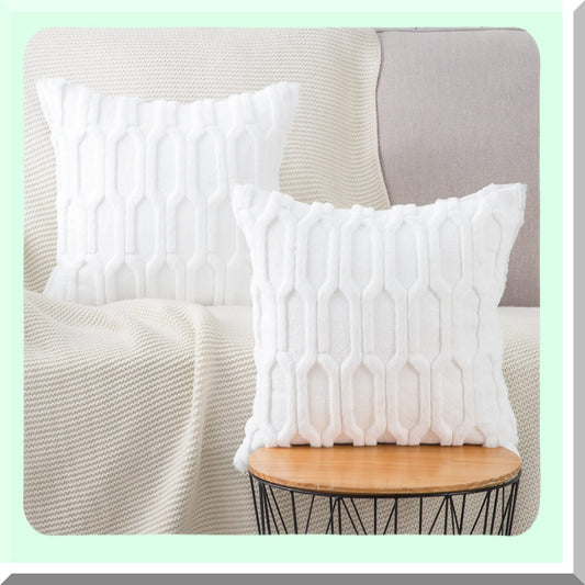 SuperCozy Plush White Pillow Covers - Set of 2, 20x20 Inch, Short Wool Velvet Back, Decorative Throw Pillowcases for Sofa, Livingroom, Couch, Bed - Soft & Stylish