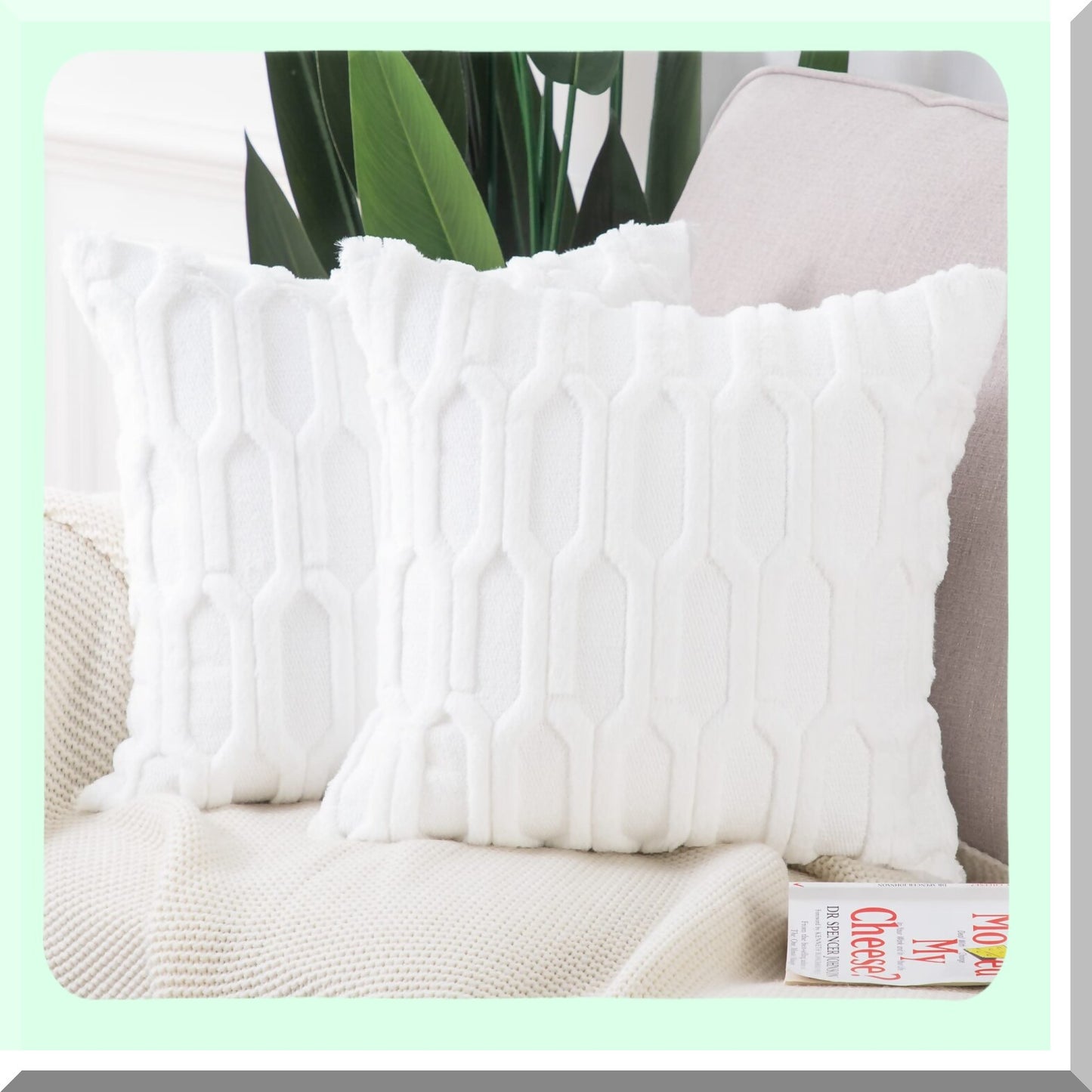 SuperCozy Plush White Pillow Covers - Set of 2, 20x20 Inch, Short Wool Velvet Back, Decorative Throw Pillowcases for Sofa, Livingroom, Couch, Bed - Soft & Stylish