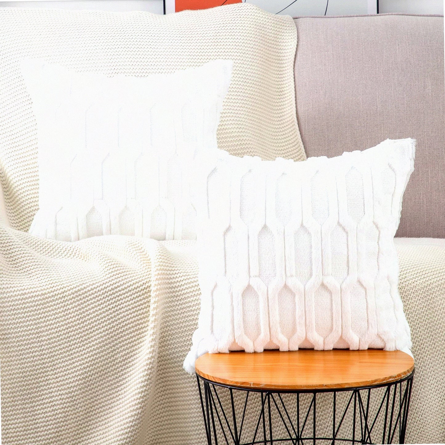SuperCozy Plush White Pillow Covers - Set of 2, 20x20 Inch, Short Wool Velvet Back, Decorative Throw Pillowcases for Sofa, Livingroom, Couch, Bed - Soft & Stylish