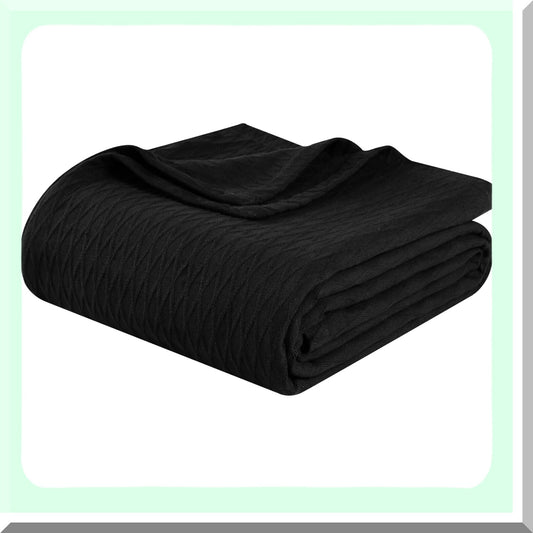 CozyCotton Diamond Weave Blanket - Soft, Warm, Boho Aesthetic, Decorative Bedding for Couch or Bed, Twin Size, Black