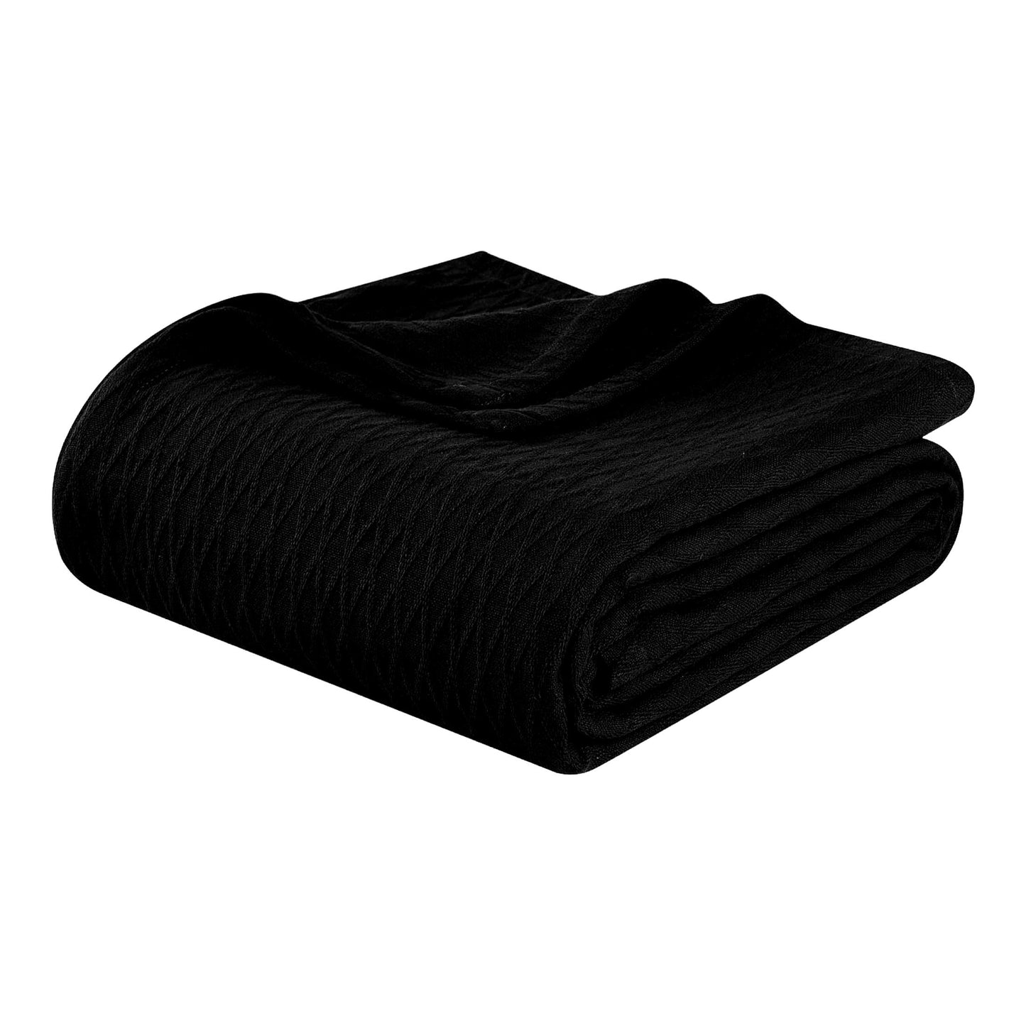 CozyCotton Diamond Weave Blanket - Soft, Warm, Boho Aesthetic, Decorative Bedding for Couch or Bed, Twin Size, Black
