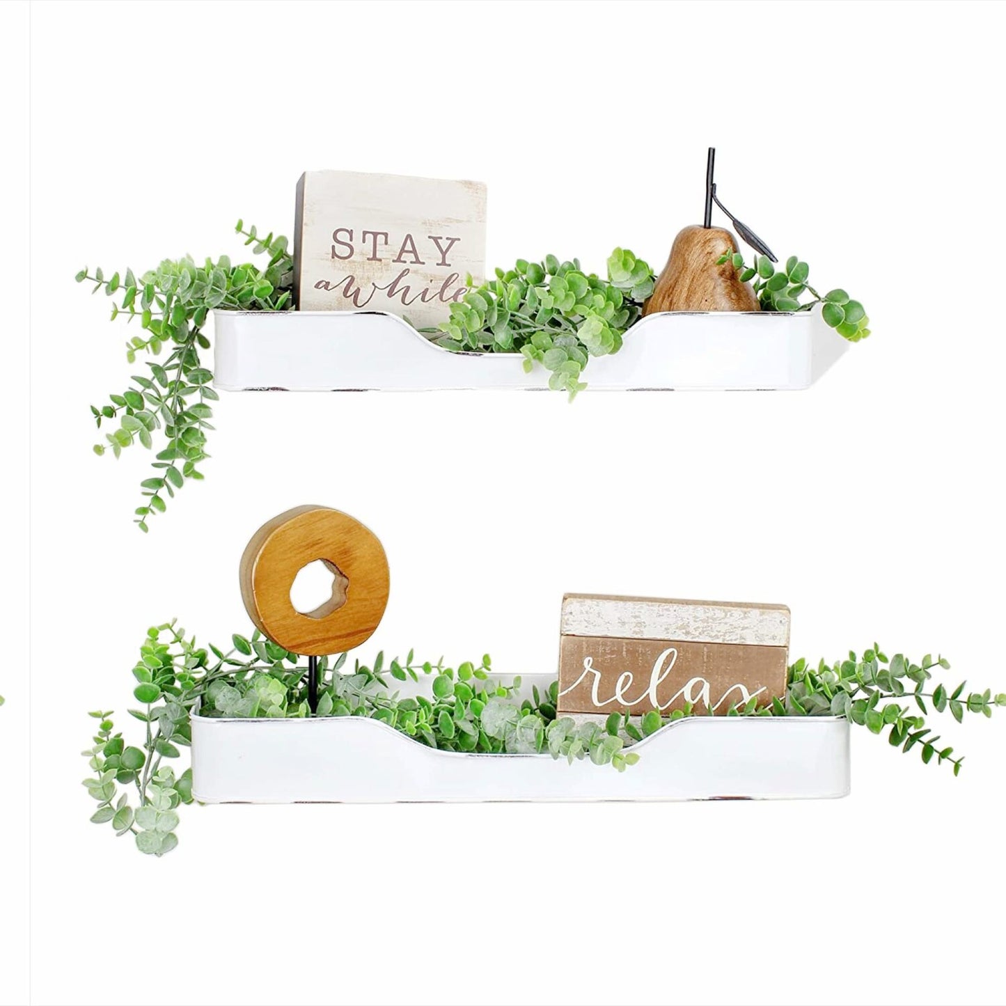 Enamel Tray Shelves Set of 2 White