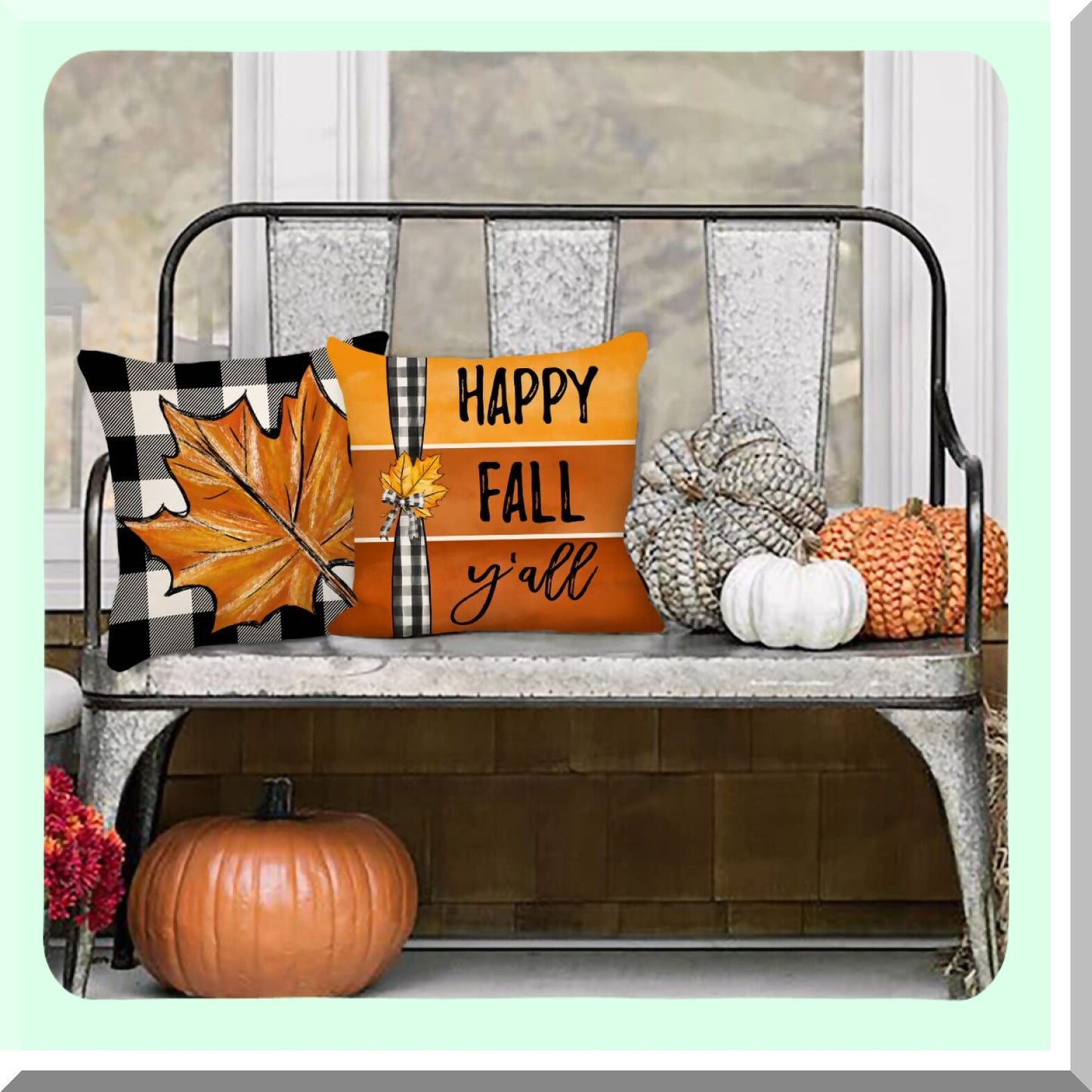 Autumn Harvest Buffalo Check Pillow Covers - Set of 4 Farmhouse Thanksgiving Decorations for Outdoor and Indoor Use - Fall Y'all Cushion Cases