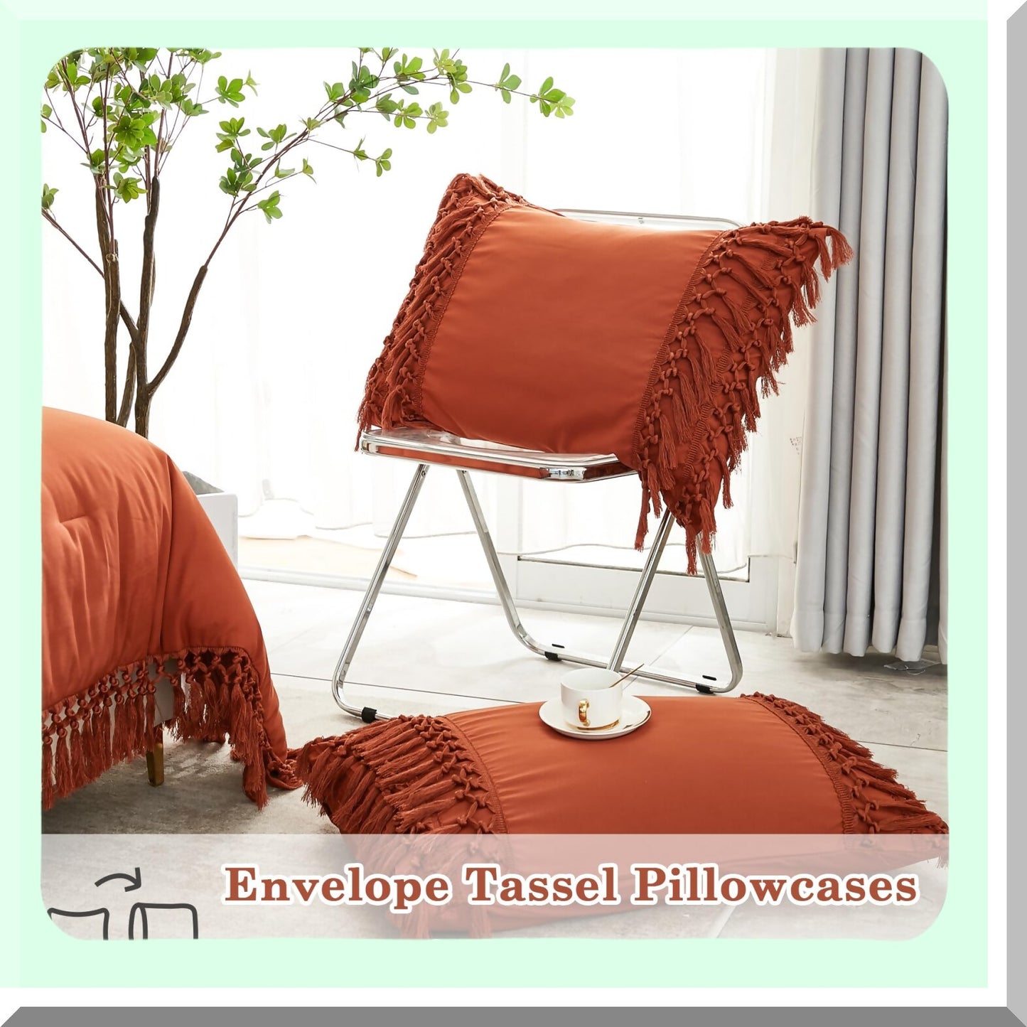 Terracotta Vintage Comforter Set - Boho Rust Bedding 3 Piece Full Size Lightweight Soft Bed Set with 2 Pillowcases - Burnt Orange 79x90In Comforter