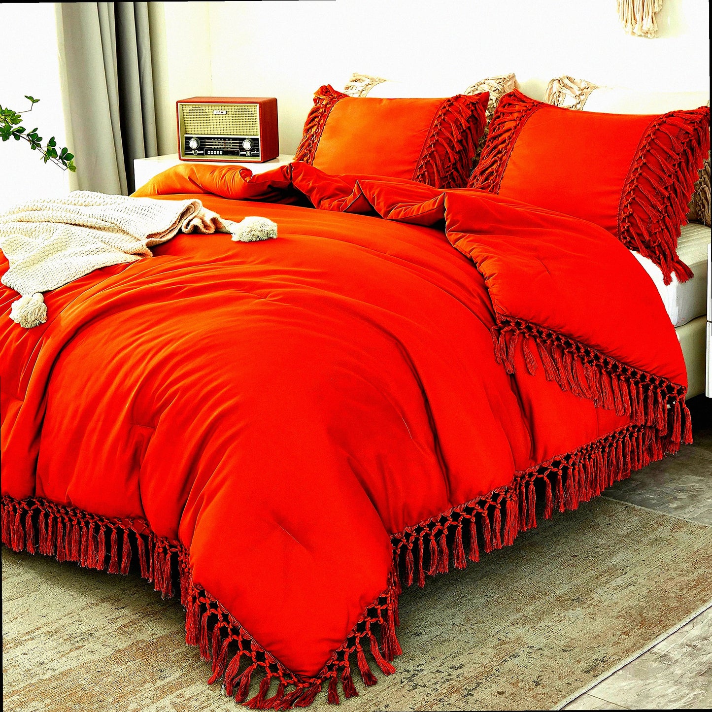 Terracotta Vintage Comforter Set - Boho Rust Bedding 3 Piece Full Size Lightweight Soft Bed Set with 2 Pillowcases - Burnt Orange 79x90In Comforter