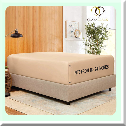 StayFit Elastic Corner Straps Fitted Sheet - Extra Deep Pocket Queen Taupe Sand - Fits 18-24 Inch Mattress - Single Sheet Only
