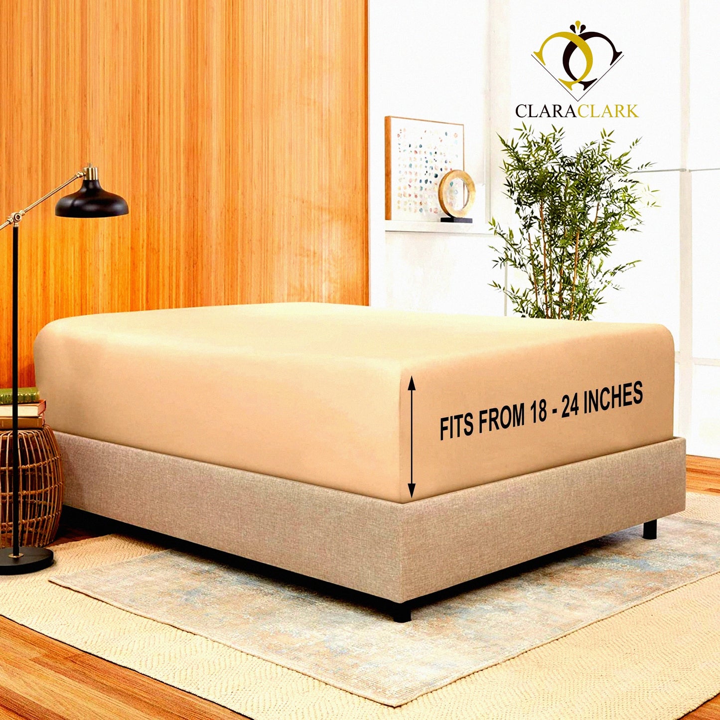 StayFit Elastic Corner Straps Fitted Sheet - Extra Deep Pocket Queen Taupe Sand - Fits 18-24 Inch Mattress - Single Sheet Only