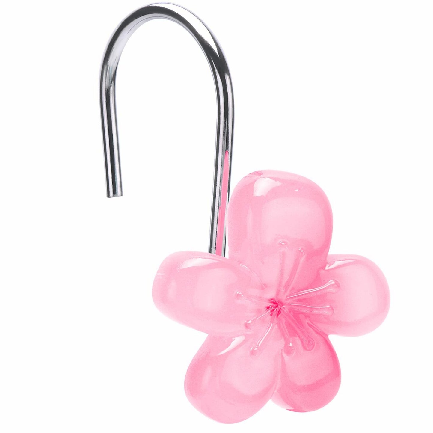 Pink Flower Shower Curtain Hooks Set, 12 Pieces