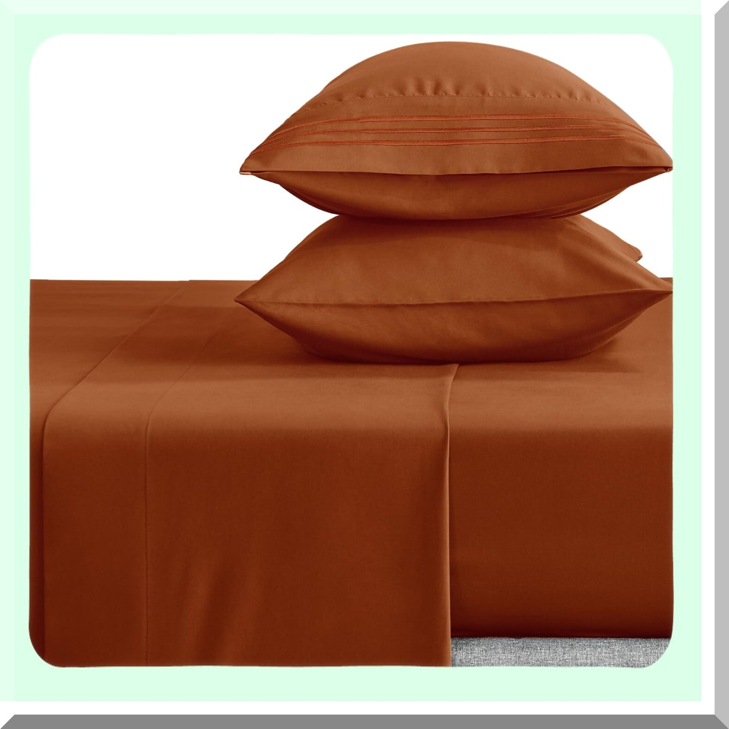 Luxury Embroidered Microfiber Queen Bed Sheets Set - 1800 Series Burnt Orange - Soft, Wrinkle-Resistant, Deep Pocket - 4-Piece Double Brushed Sheets