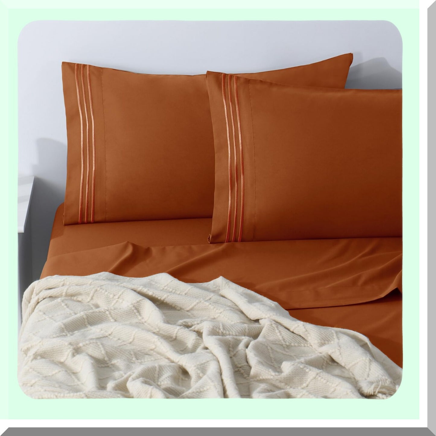Luxury Embroidered Microfiber Queen Bed Sheets Set - 1800 Series Burnt Orange - Soft, Wrinkle-Resistant, Deep Pocket - 4-Piece Double Brushed Sheets