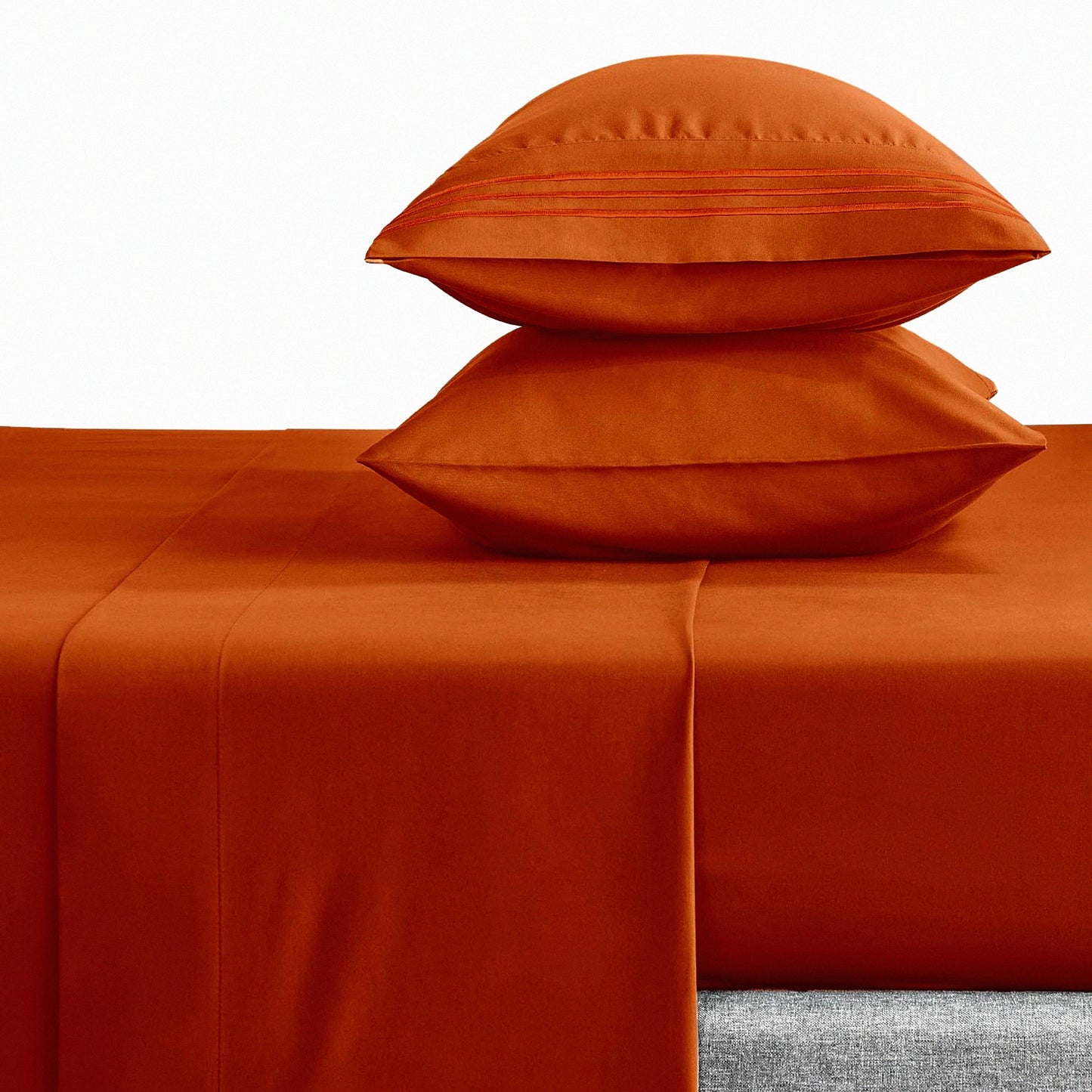 Luxury Embroidered Microfiber Queen Bed Sheets Set - 1800 Series Burnt Orange - Soft, Wrinkle-Resistant, Deep Pocket - 4-Piece Double Brushed Sheets