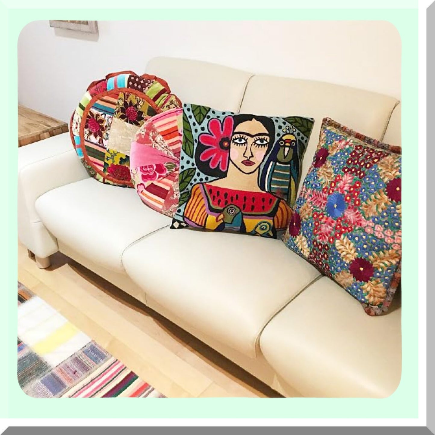 Mexican Art Parrot Farmhouse Pillowcase - Colorful Birds Embroidered Throw Pillow Cover with Flower Wool Cushion for Couch or Chair - 18x18 Inch Decorative Bella Senorita Suzani Pillowshams