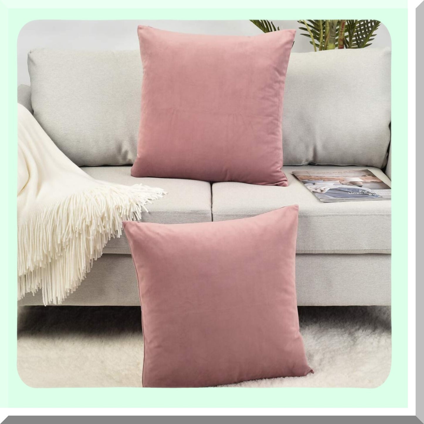 Velvet Bliss Throw Pillow Covers - Set of 2 Decorative Cushion Cases for Bedding & Sofa, Soft Mauve Pink Accent with Hidden Zipper, 18"x18"