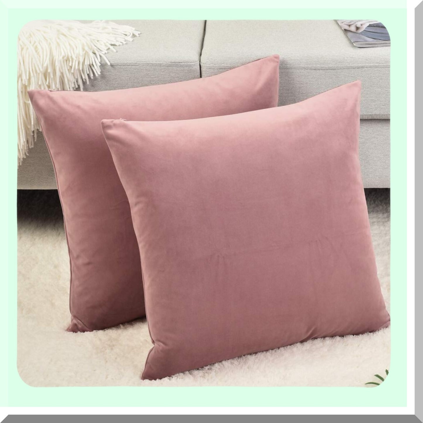 Velvet Bliss Throw Pillow Covers - Set of 2 Decorative Cushion Cases for Bedding & Sofa, Soft Mauve Pink Accent with Hidden Zipper, 18"x18"