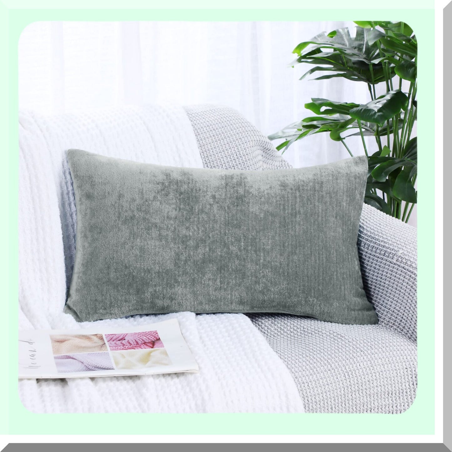 Water Repellent Chenille Throw Pillow Covers - Soft Decorative Cushion Covers for Sofa & Car - Cute Home Pillowcases - 12x20 Inch Light Gray
