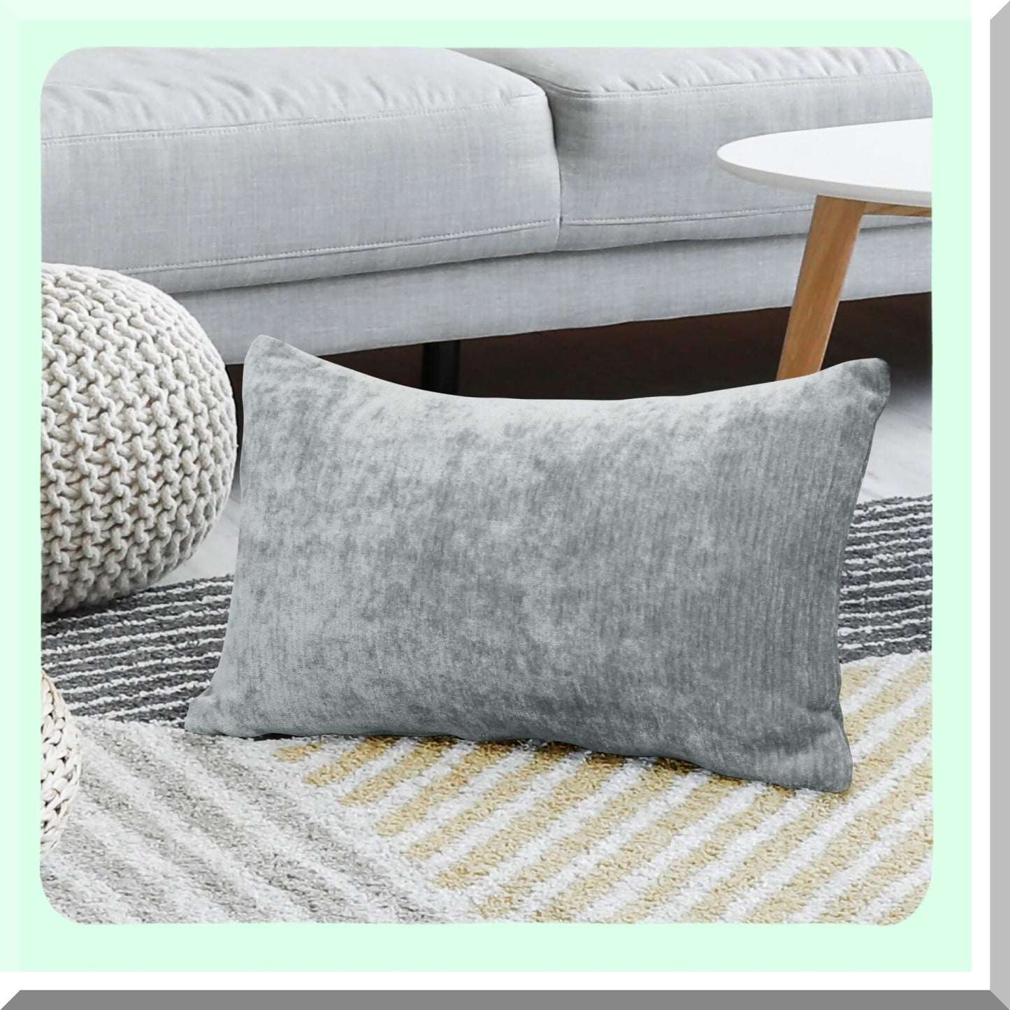 Water Repellent Chenille Throw Pillow Covers - Soft Decorative Cushion Covers for Sofa & Car - Cute Home Pillowcases - 12x20 Inch Light Gray