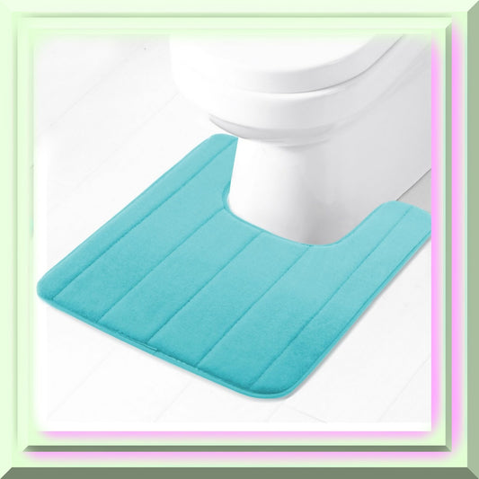 Blue U-Shaped Bathroom Rug 1.3x1.6 ft