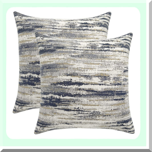 Abstract Stripe Jacquard Decorative Pillow Covers - Set of 2, 18x18 inch - Couch Sofa Bedroom Accent - Modern Home Decor - Soft Cushion Cases