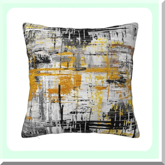 Geometric Gold Accent Throw Pillow Cover - Abstract Black Gray 18x18 - Couch Sofa Bed Home Decor - Modern Artistic Design - Stylish Living Room Accessory