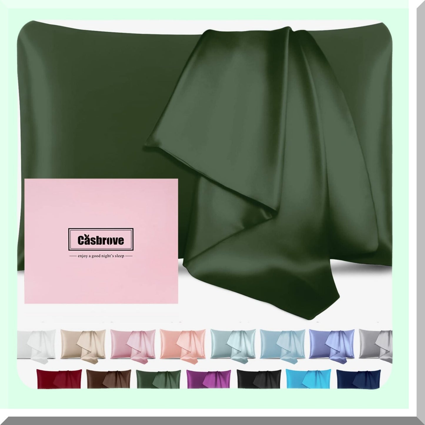 Silk Beauty Dream Pillow - Mulberry Soft Breathable Smooth Natural Zippered Pillowcase for Hair, Beauty Sleep, and Gift - Standard Size, Green