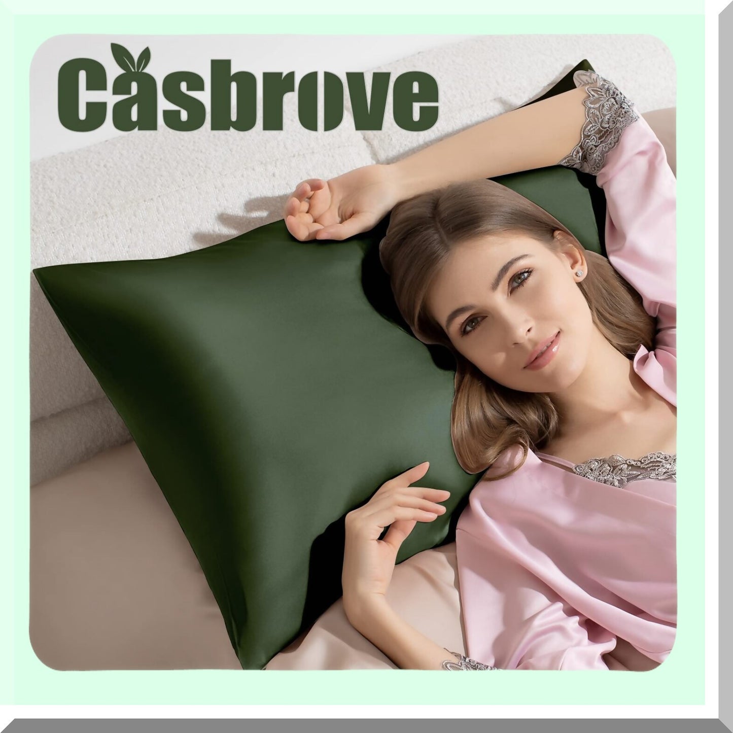Silk Beauty Dream Pillow - Mulberry Soft Breathable Smooth Natural Zippered Pillowcase for Hair, Beauty Sleep, and Gift - Standard Size, Green
