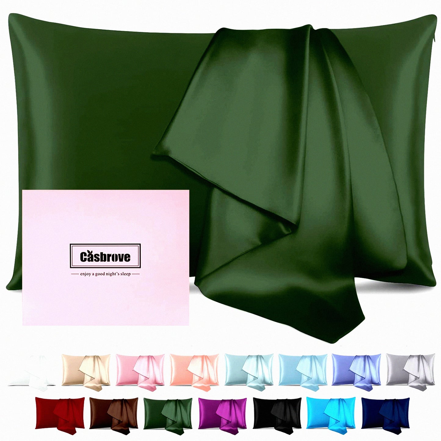 Silk Beauty Dream Pillow - Mulberry Soft Breathable Smooth Natural Zippered Pillowcase for Hair, Beauty Sleep, and Gift - Standard Size, Green