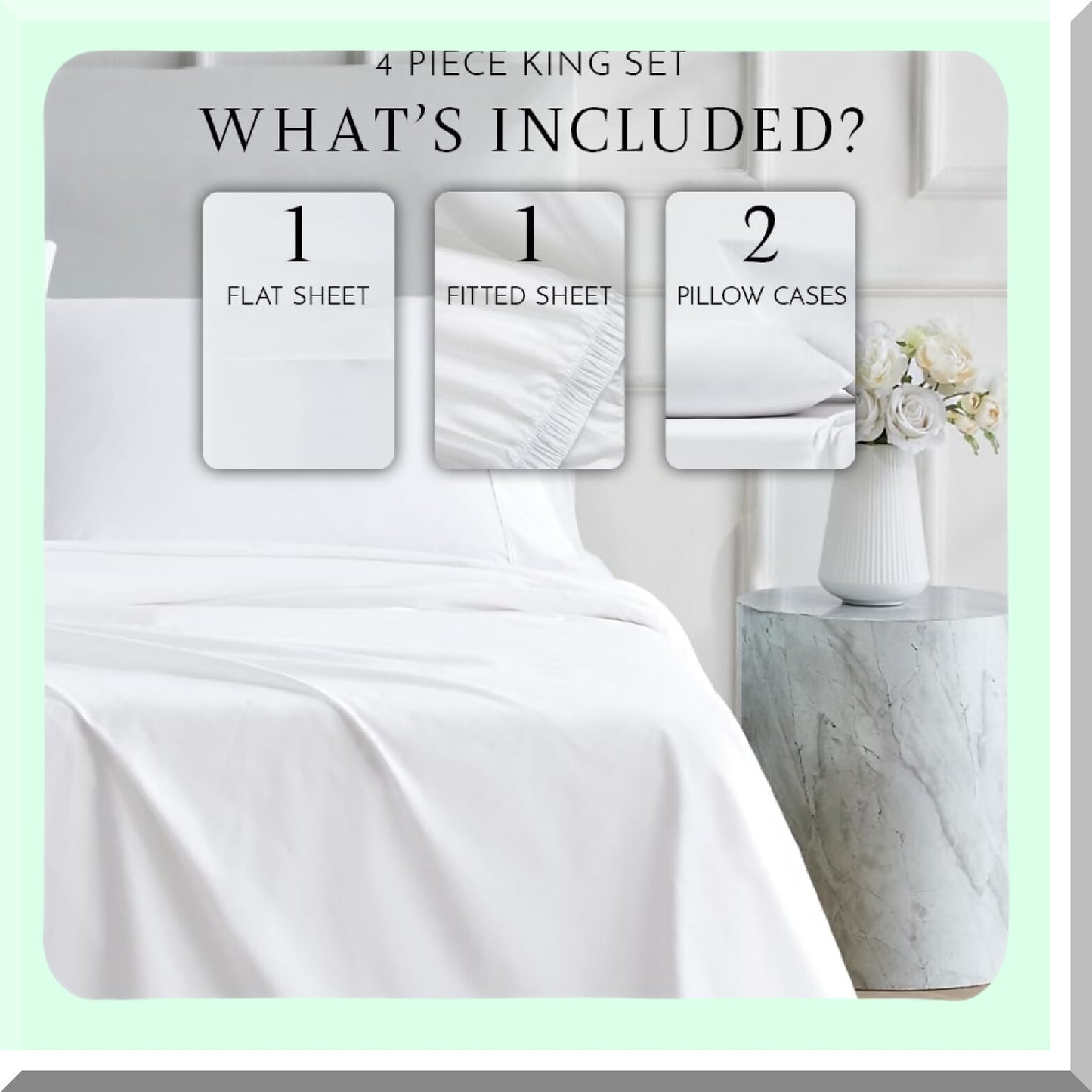 Arctic White Luxury Cotton Percale Sheet Set - 400 Thread Count Ultimate Comfort Bedding - 4-Piece Set for a Luxurious Sleep Experience