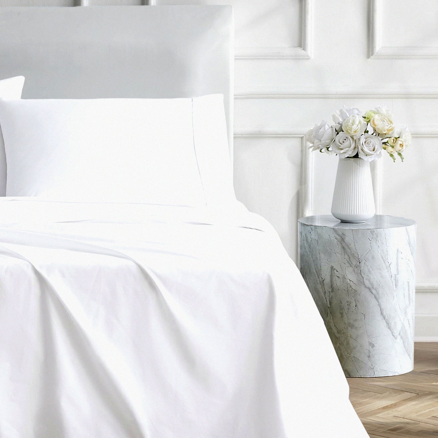 Arctic White Luxury Cotton Percale Sheet Set - 400 Thread Count Ultimate Comfort Bedding - 4-Piece Set for a Luxurious Sleep Experience