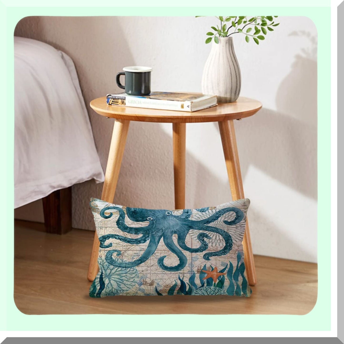 Coastal Breeze Nautical Pillow Covers - Set of 4 Mediterranean Style Sea Theme Decorative Lumbar Cushion Covers for Beach House/Sofa/Couch, 12 X 20 Inch