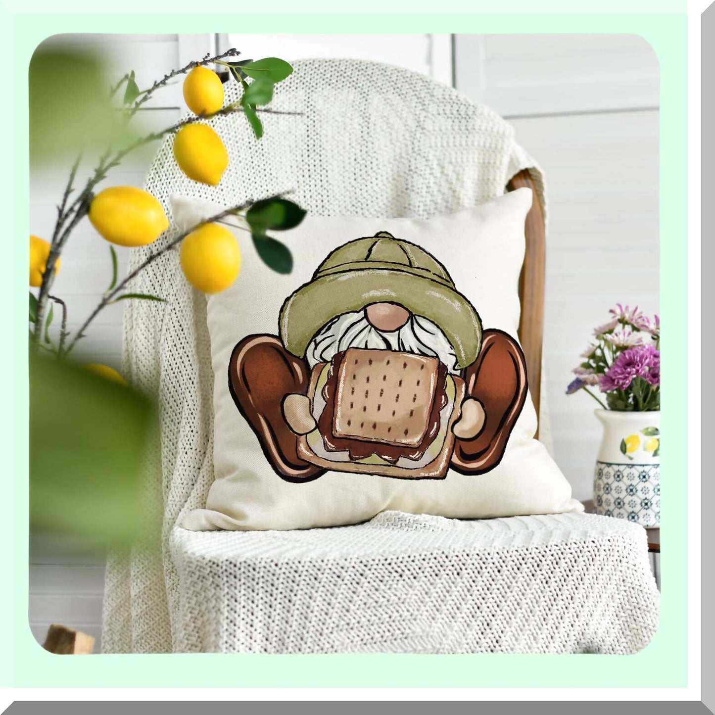 Campfire Cozy Pillow Cover Set - 18x18 Gnome S'More Decor - Happy Camper Camping Life Sofa Couch Accessories - Set of 4 Outdoor Adventure Throw Pillows