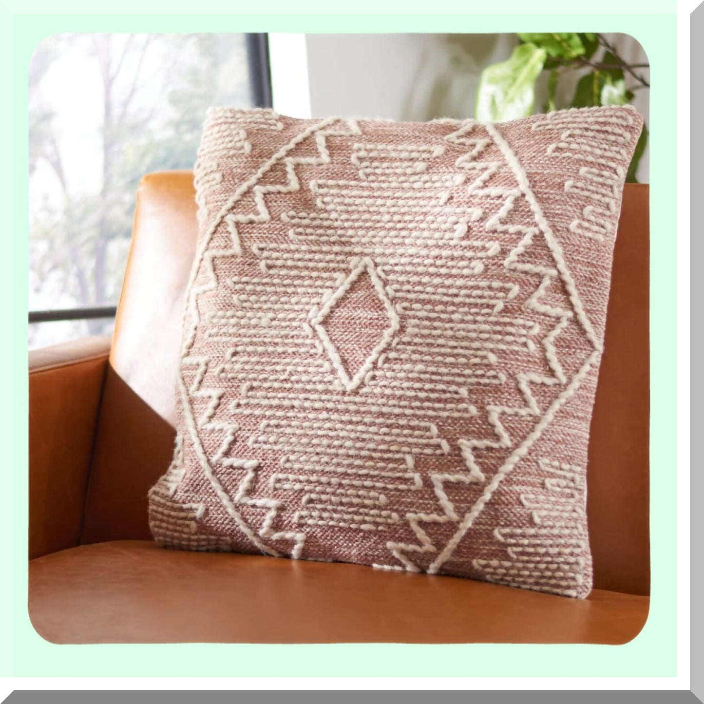 Peachy Boho Tribal Southwestern Decorative Pillow - 18" Brown Square