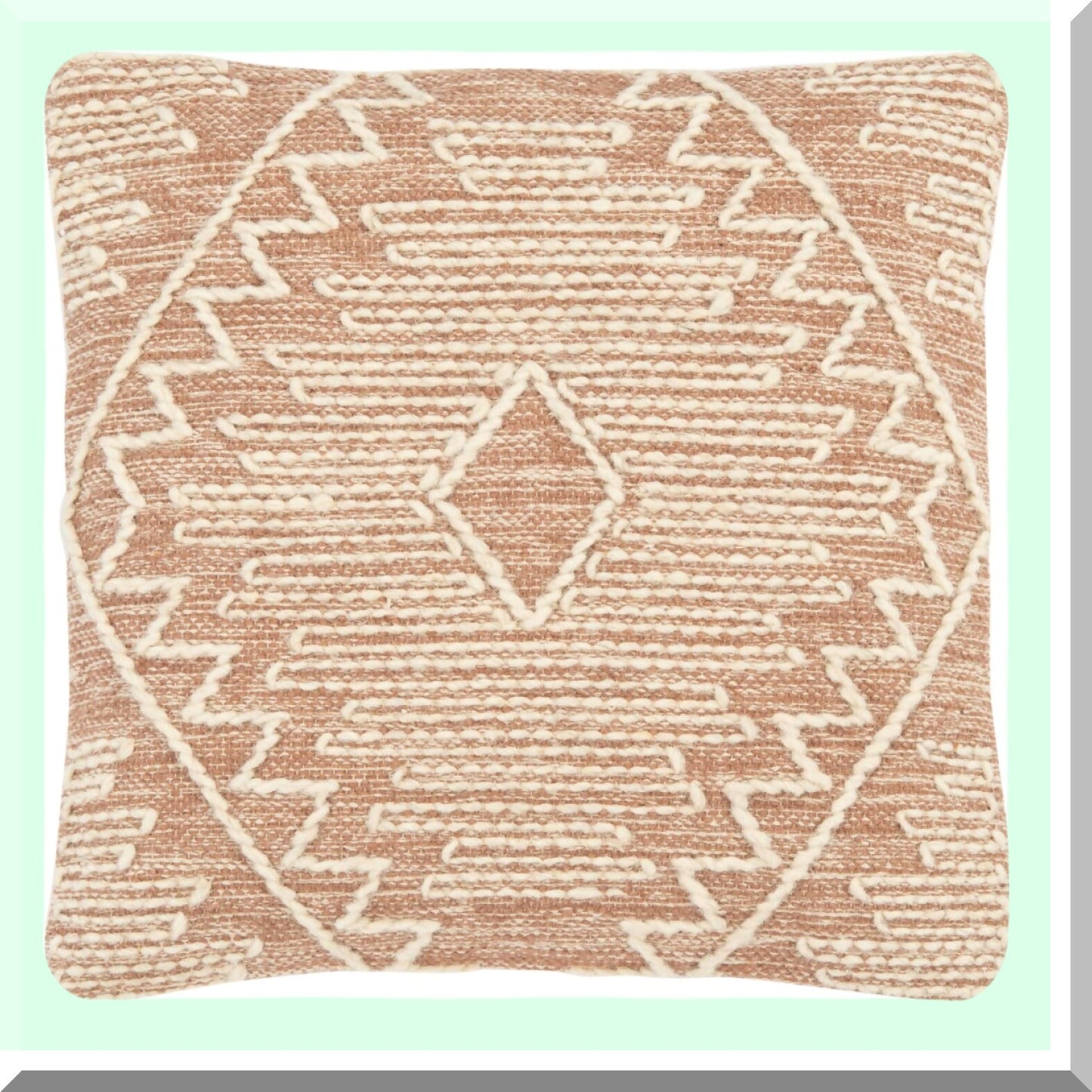 Peachy Boho Tribal Southwestern Decorative Pillow - 18" Brown Square