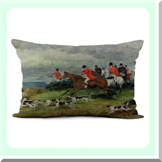 Fox Hunt Decorative Pillow Cover - Vintage 19th Century Surrey Hunting Scene - Lumbar Cushion Case for Sofa, Couch, Bed - 12x20 Inch Randolph Fox Hunting Design