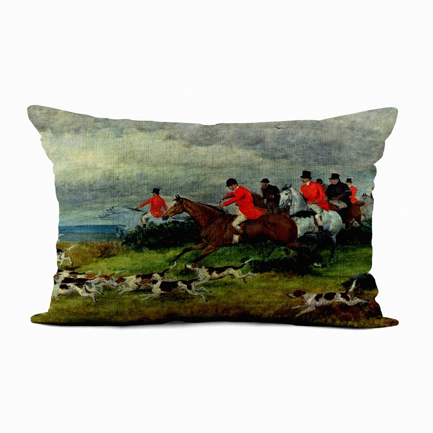 Fox Hunt Decorative Pillow Cover - Vintage 19th Century Surrey Hunting Scene - Lumbar Cushion Case for Sofa, Couch, Bed - 12x20 Inch Randolph Fox Hunting Design