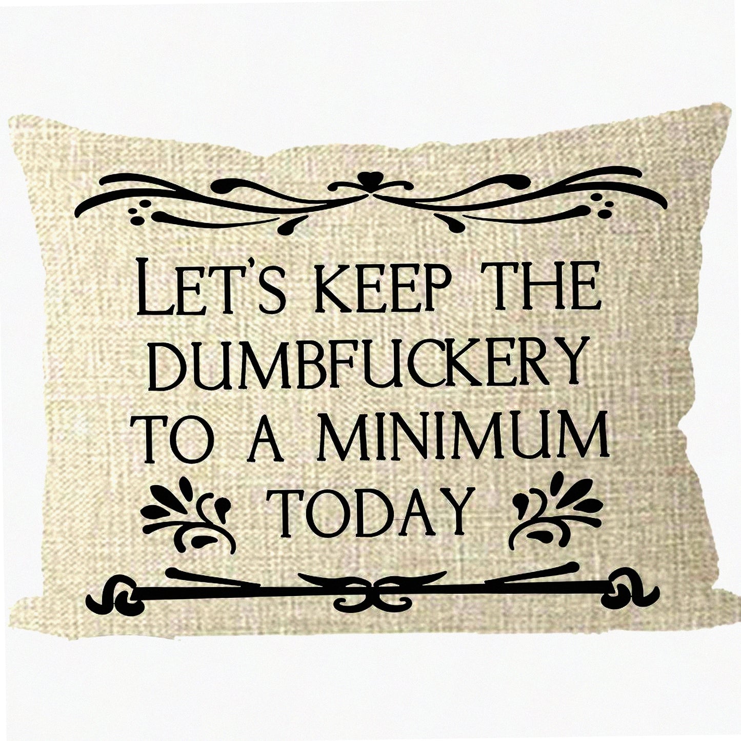 Funny Words Lumbar Beige Burlap Throw Pillow - Dumbfuckery-Free Decorative Cushion Cover for Sofa & Bedroom - 12x20 Inch Rectangle Case